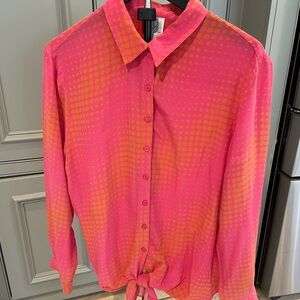 Silk Polka Dot Button-Up Blouse with Tie at the Waist